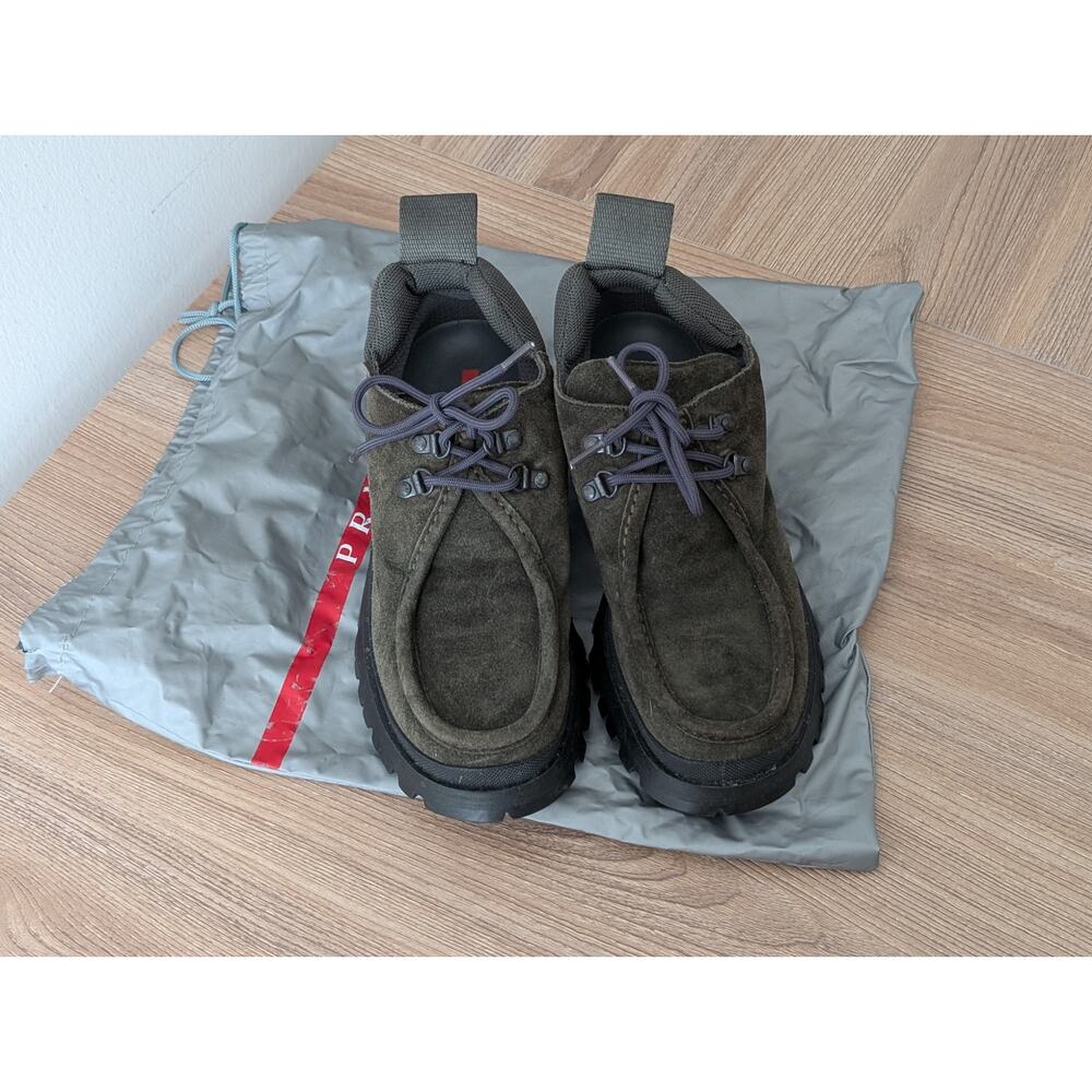 Prada Vintage Green Suede Tyrolean Brixxen Lace-Up Hiking Boots Women's 37.5 - Picture 2 of 15